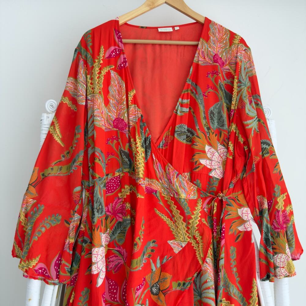 Spartina 449 Wrap Dress XXL Orange Floral Print Rosalee Tropical Vacation Resort - Picture 2 of 11
